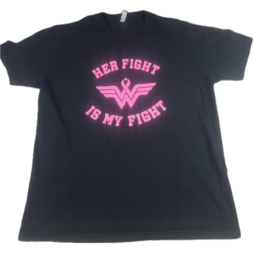Next Level Her Fight Is My Fight Breast Cancer T-Shirt XL Black Pink Graphic Tee